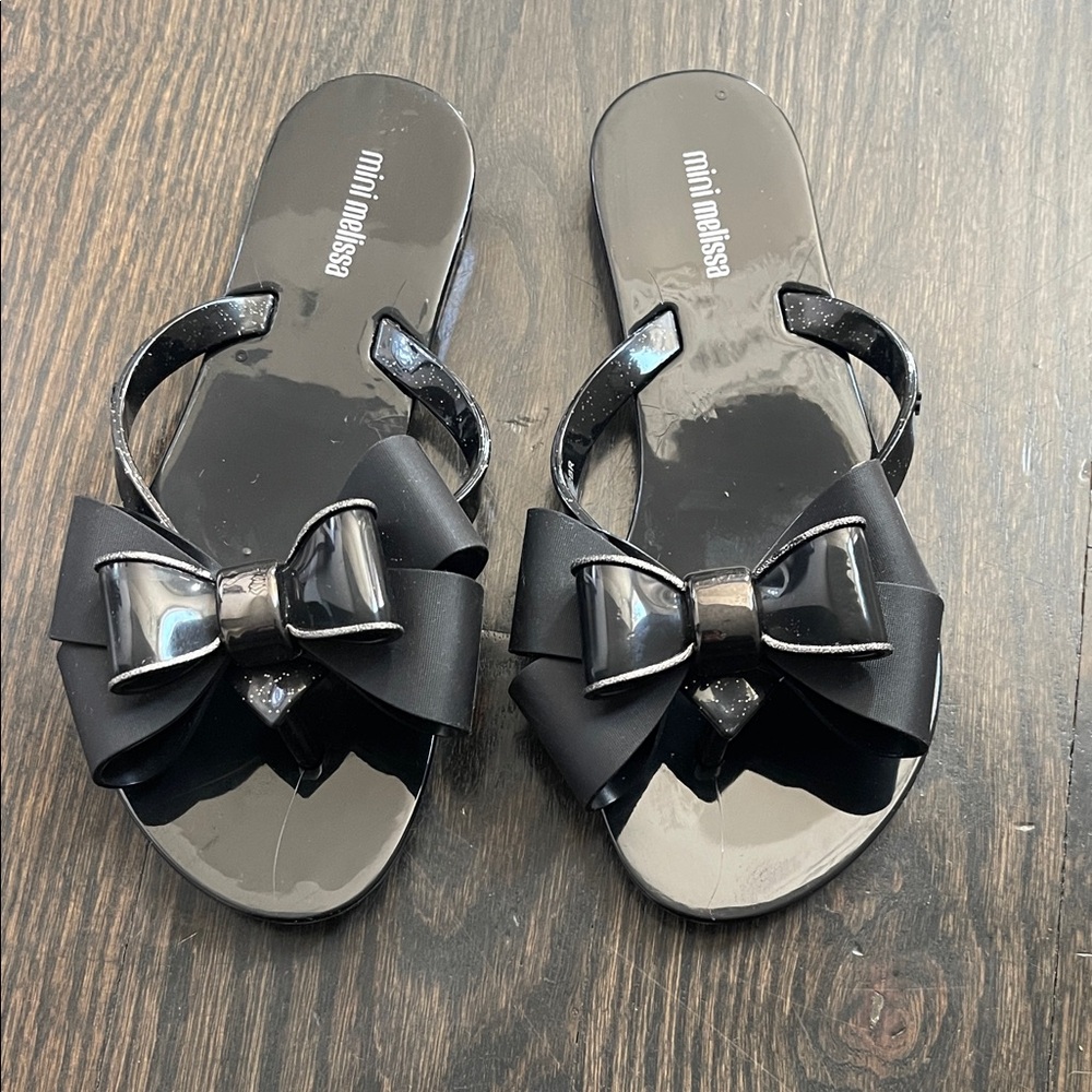 Mini Melissa Black Bow Slide Sandals